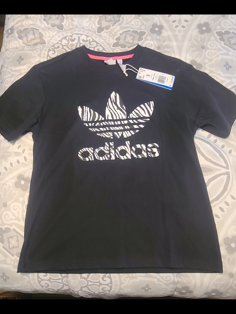 Adidas Black Tee with White Zebra Trefoil Logo